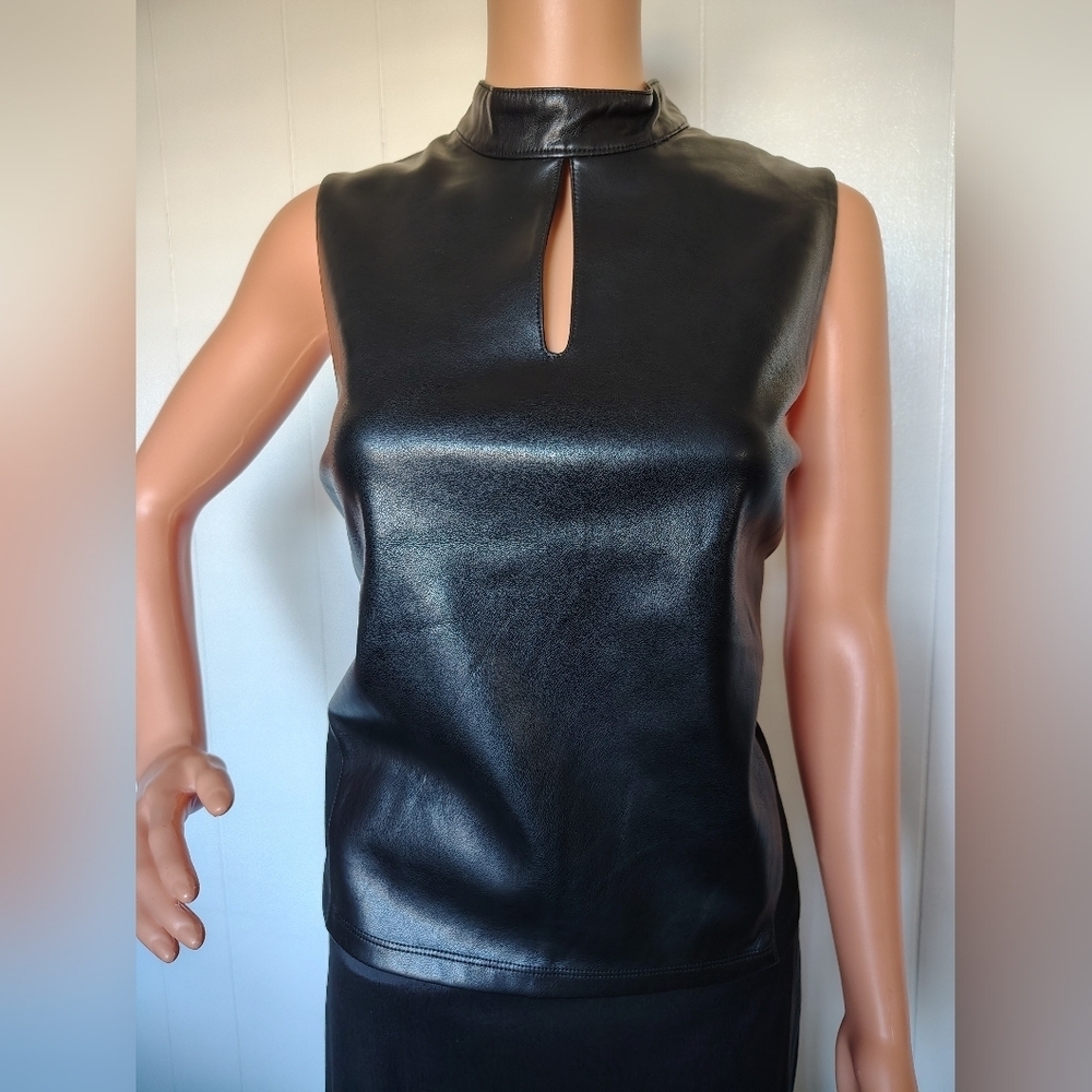 Marc New York Black Faux Leather Sleeveless Blouse Size M